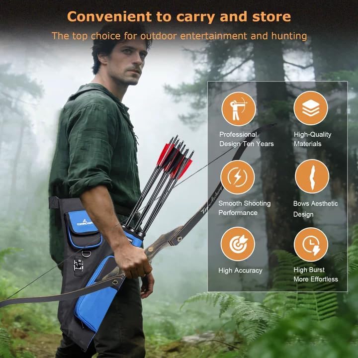 60'' Archery Recurve Bow Takedown Bow Hunting Bow and Arrow Set Adult Target Practice Competition Survival Longbow Right Hand 30-50lbs with 6pcs Fiberglass Arrows (40lbs) : Sports & Outdoors - Image 14