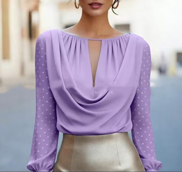 Stylish Polka-Dot V-Neck Casual Womens Top - Image 6