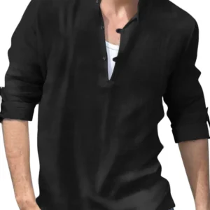 Men's Full Size Half Button Long Sleeve Shirt Plus Size