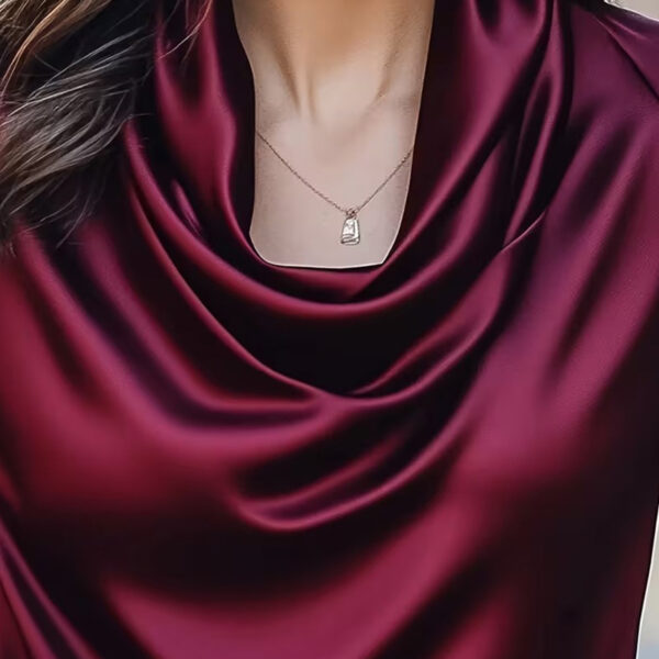 Women's Solid Color Cowl Neck Ruched Blouse, Elegant Short Sleeve Shiny Office Shirt, Wrinkle-Resistant For Wedding & Formal Occasions - Image 7