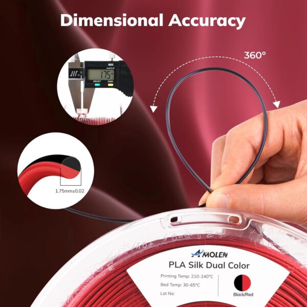 AMOLEN Silk PLA 3D Printer Filament, Silk Dual Color Red Black PLA Filament 1.75mm, Shiny Coextrusion PLA Filament, Color Change 3D Printing Filament 1KG/2.2lb : Industrial & Scientific - Image 12