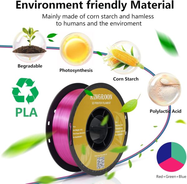 Kingroon PLA Filament, Multicolor Silk PLA Filament, Tri Color 3D Printer Filament, 1.75 mm, Dimensional Accuracy +/- 0.03 mm, 1kg Spool(2.2lbs), Red Blue Green : Industrial & Scientific - Image 6