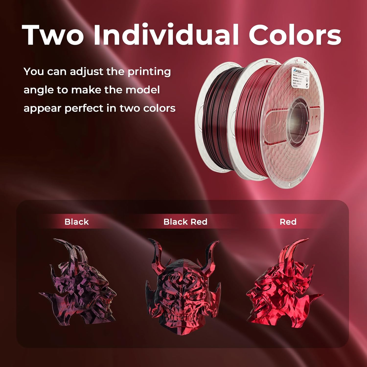 AMOLEN Silk PLA 3D Printer Filament, Silk Dual Color Red Black PLA Filament 1.75mm, Shiny Coextrusion PLA Filament, Color Change 3D Printing Filament 1KG/2.2lb : Industrial & Scientific - Image 9