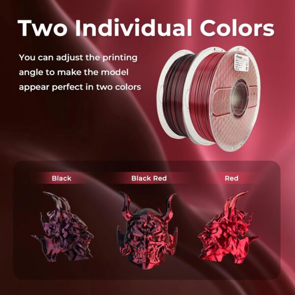 AMOLEN Silk PLA 3D Printer Filament, Silk Dual Color Red Black PLA Filament 1.75mm, Shiny Coextrusion PLA Filament, Color Change 3D Printing Filament 1KG/2.2lb : Industrial & Scientific - Image 2