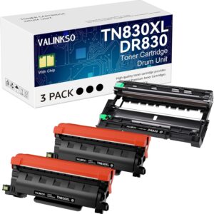 Valinkso TN830XL Toner Cartridge and DR830 Drum Unit Compatible with HL-L2405W HL-L2460DW HL-L2480DW DCP-L2640DW MFC-L2760DW MFC-L2820DWXL MFC-L2900DW Printers (2 Toner,1 Drum) : Office Products