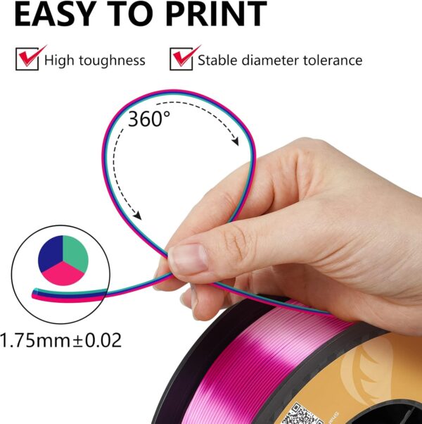 Kingroon PLA Filament, Multicolor Silk PLA Filament, Tri Color 3D Printer Filament, 1.75 mm, Dimensional Accuracy +/- 0.03 mm, 1kg Spool(2.2lbs), Red Blue Green : Industrial & Scientific - Image 7
