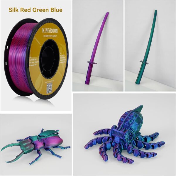 Kingroon PLA Filament, Multicolor Silk PLA Filament, Tri Color 3D Printer Filament, 1.75 mm, Dimensional Accuracy +/- 0.03 mm, 1kg Spool(2.2lbs), Red Blue Green : Industrial & Scientific - Image 5