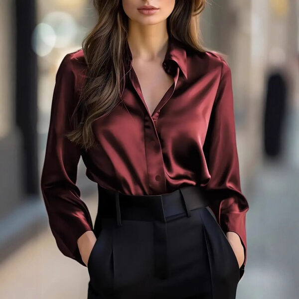 Solid Color Fashion Elegant Long Sleeve Button Shirt Women's Clothing - Image 5