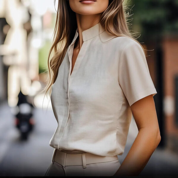 Stylish New Short-sleeve Loose-fitting Shirt With A Small Stand-up Collarversatile And Easy To Pair - Image 2