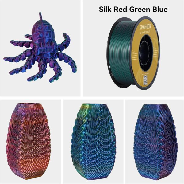 Kingroon PLA Filament, Multicolor Silk PLA Filament, Tri Color 3D Printer Filament, 1.75 mm, Dimensional Accuracy +/- 0.03 mm, 1kg Spool(2.2lbs), Red Blue Green : Industrial & Scientific - Image 2