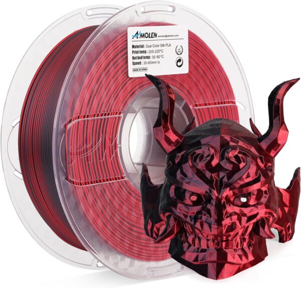 AMOLEN Silk PLA 3D Printer Filament, Silk Dual Color Red Black PLA Filament 1.75mm, Shiny Coextrusion PLA Filament, Color Change 3D Printing Filament 1KG/2.2lb : Industrial & Scientific - Image 8