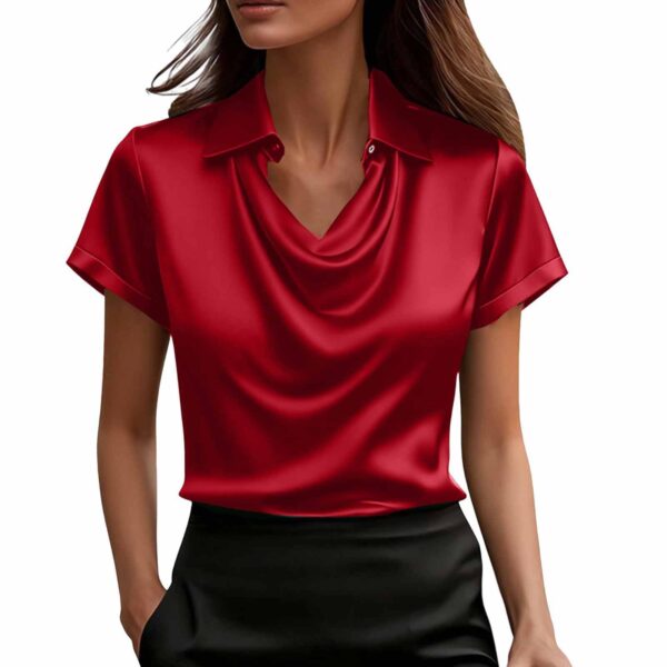 Fashionable Solid-Color Casual Lapel Collar Button-Down Short-Sleeve Shirt - Image 2