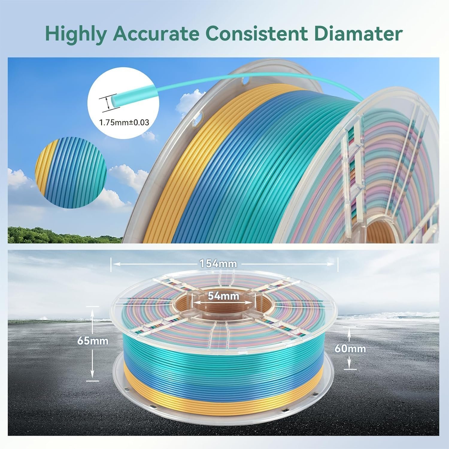 Kingroon Rainbow PLA 3D Printer Filament, 1.75mm, 16kg Bundle, Color Changing, ±0.03mm Accuracy, 16 Spools : Industrial & Scientific - Image 7