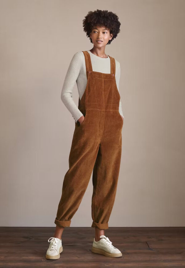 Corduroy Bib Overalls With Buttons And Pockets Fashion Casual Jumpsuit Loose Straight Pnats For Women - Image 2