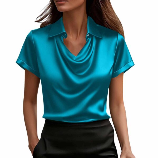 Fashionable Solid-Color Casual Lapel Collar Button-Down Short-Sleeve Shirt - Image 6