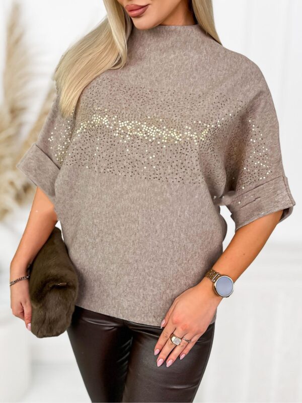 Sequin Solid-color High-neck Fashion Top Shirt - Image 6