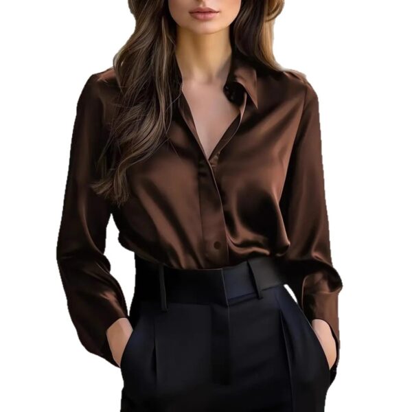 Solid Color Fashion Elegant Long Sleeve Button Shirt Women's Clothing - Image 3