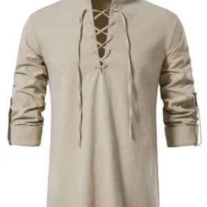 Men's Lace Up Long Sleeve Blouse