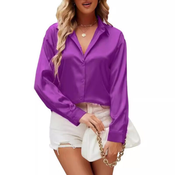 Loose-fit Faux-silk Long-sleeve Satin Top - Image 2