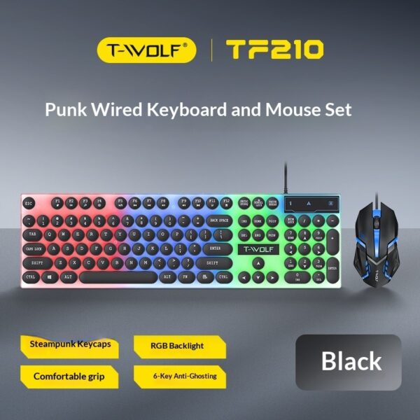 Retro Wired Glowing Mechanical-feel Keyboard And Mouse Gaming Set - Image 2