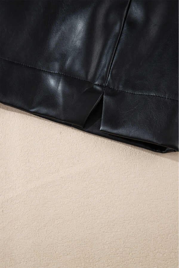Black PU Leather Side Slits Slim Fit High Waist Mini Skirt - Image 7
