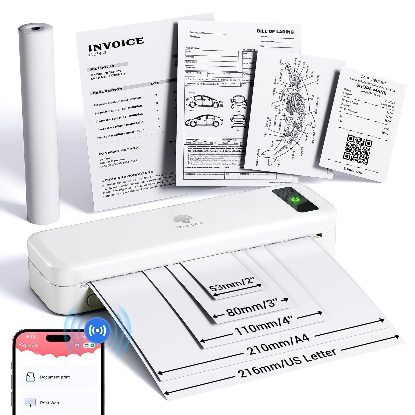 M835 Thermal A4 Mini Office Portable Bluetooth Inkless Printer - Image 3