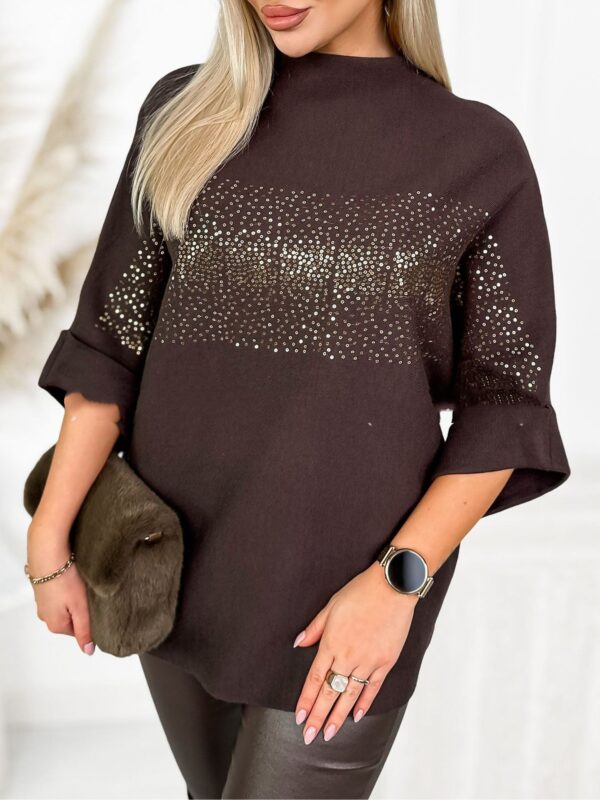 Sequin Solid-color High-neck Fashion Top Shirt - Image 5