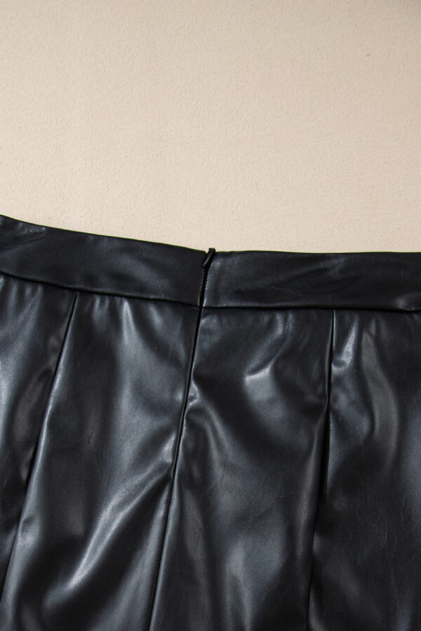 Black PU Leather Side Slits Slim Fit High Waist Mini Skirt - Image 6