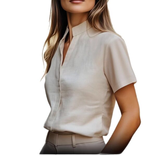 Stylish New Short-sleeve Loose-fitting Shirt With A Small Stand-up Collarversatile And Easy To Pair - Image 6
