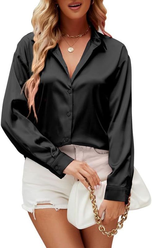 Loose-fit Faux-silk Long-sleeve Satin Top - Image 8