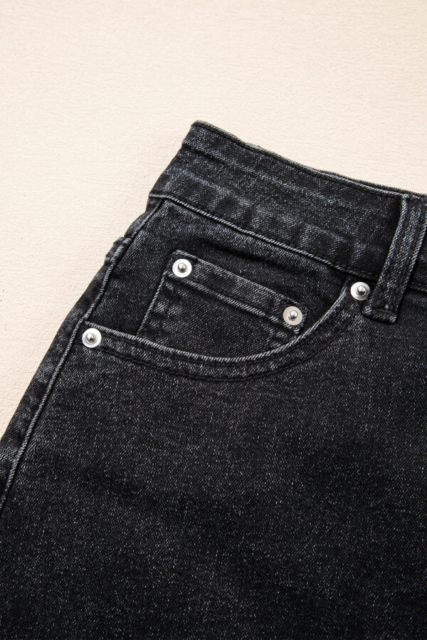 Carbon Grey Mineral Wash Ripped Raw Hem Denim Mini Skirt - Image 8