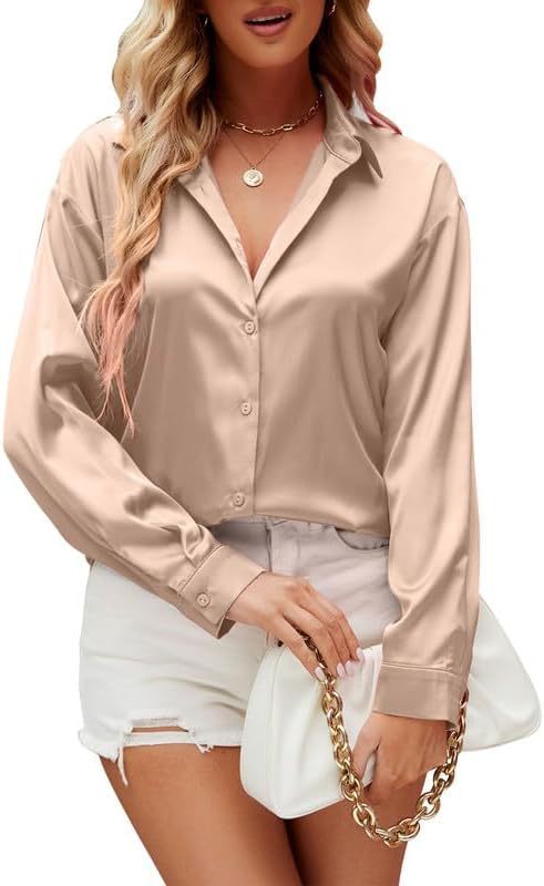 Loose-fit Faux-silk Long-sleeve Satin Top - Image 9