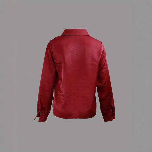 Elegant Solid-Color Minimalist V-Neck Long-Sleeve Shirt - Image 2