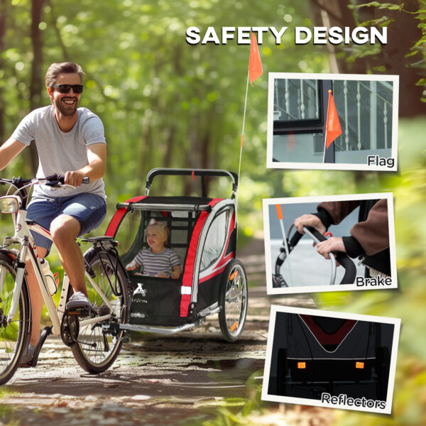 2-in-1 Walk/Ride Child Baby Bike Trailer for Kids 2 Seater, High-Visibility Bike Stroller for Toddler Wagon, Weather-Strong Double Bicycle Trailer Accessory for Kids, Red - Image 8