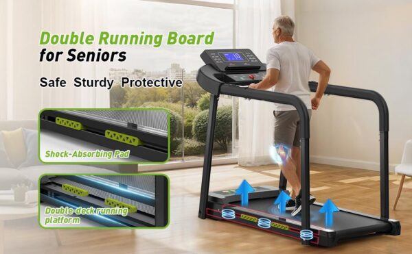 Elderly Rehabilitation Composite Shock-absorbing Treadmill With Extended Handrails And Enlarged Running Platform, Suitable For The Elderly, Load-bearing 300 Pounds, Safety Key, Easy-to-move Wheels - Image 2