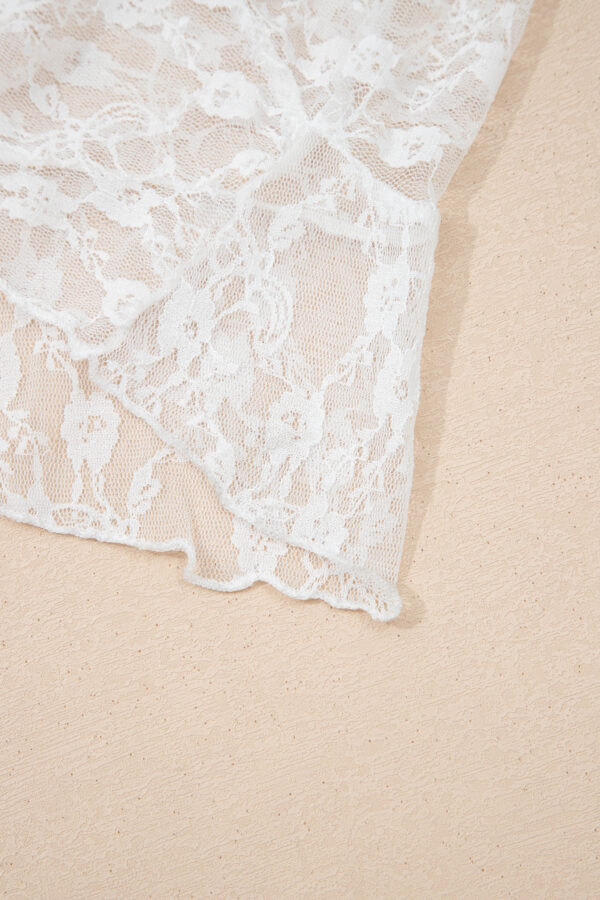 White Sheer Lace Frilly Ruffles High Low Long Skirt - Image 13