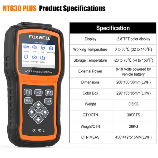Foxwell NT630 PLUS OBD2 AutoMaster ABS Airbag SRS Rese T Tool - Image 2