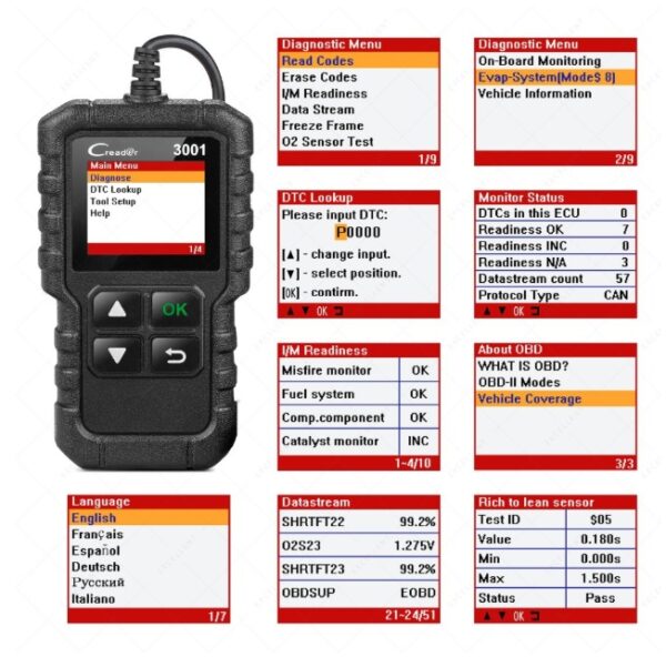 blue creeder 3001 / cr3001 OBD2 color screen reading card overseas English version - Image 3