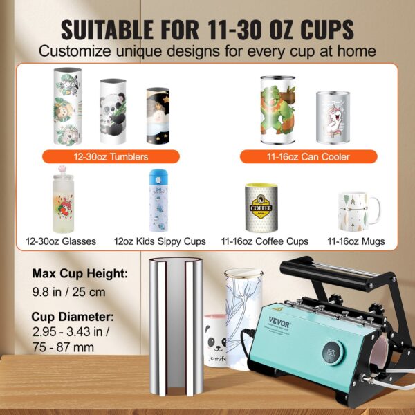 Mug Heat Press, 11-30oz Tumbler Heat Press Machine, Sublimation Transfer Straight Skinny Tumblers, Cup Heat Press With Heat-resist Gloves & Tape, DIY Ceramic Mugs Cups Glasses, As Gift, Green - Image 4
