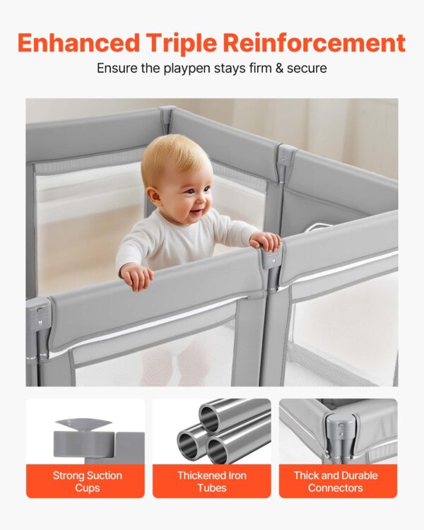Baby Playpen, 47.2″ X 47.2″ Foldable Toddlers Playpen, Indoor/Outdoor Baby Fence Play Yard With Zippered Door & Soft Breathable Mesh, No-Gap Toddlers Activity Center For 6 -24 Months Babies - Image 3