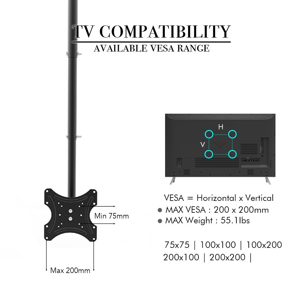 TV Ceiling Bracket, Length Adjustable 360 Degree Rotation, Up And Down 5-15 Degrees, Load Capacity 25kg - Image 8