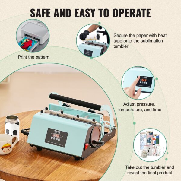Tumbler Heat Press Machine, 11-30oz Mug Press, Heat Up Fast And Even, Tumbler Press With Sublimation Paper, Tape And Gloves, Temp And Time Setting, For Sublimation Tumblers, Cups, Mugs, Green - Image 3