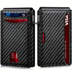 Carbon fiber patterned men's wallet wallet two fold flip card box anti-theft brush wallet magnetic suction side push card bag