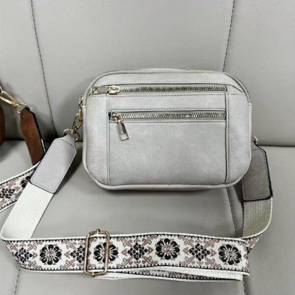 Triple-zipper Shoulder Bag With Floral Embroidered Straps Fashion Colorblock Multi-functional Crossbody Bags For Women - Image 9