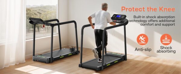 Elderly Rehabilitation Composite Shock-absorbing Treadmill With Extended Handrails And Enlarged Running Platform, Suitable For The Elderly, Load-bearing 300 Pounds, Safety Key, Easy-to-move Wheels - Image 6