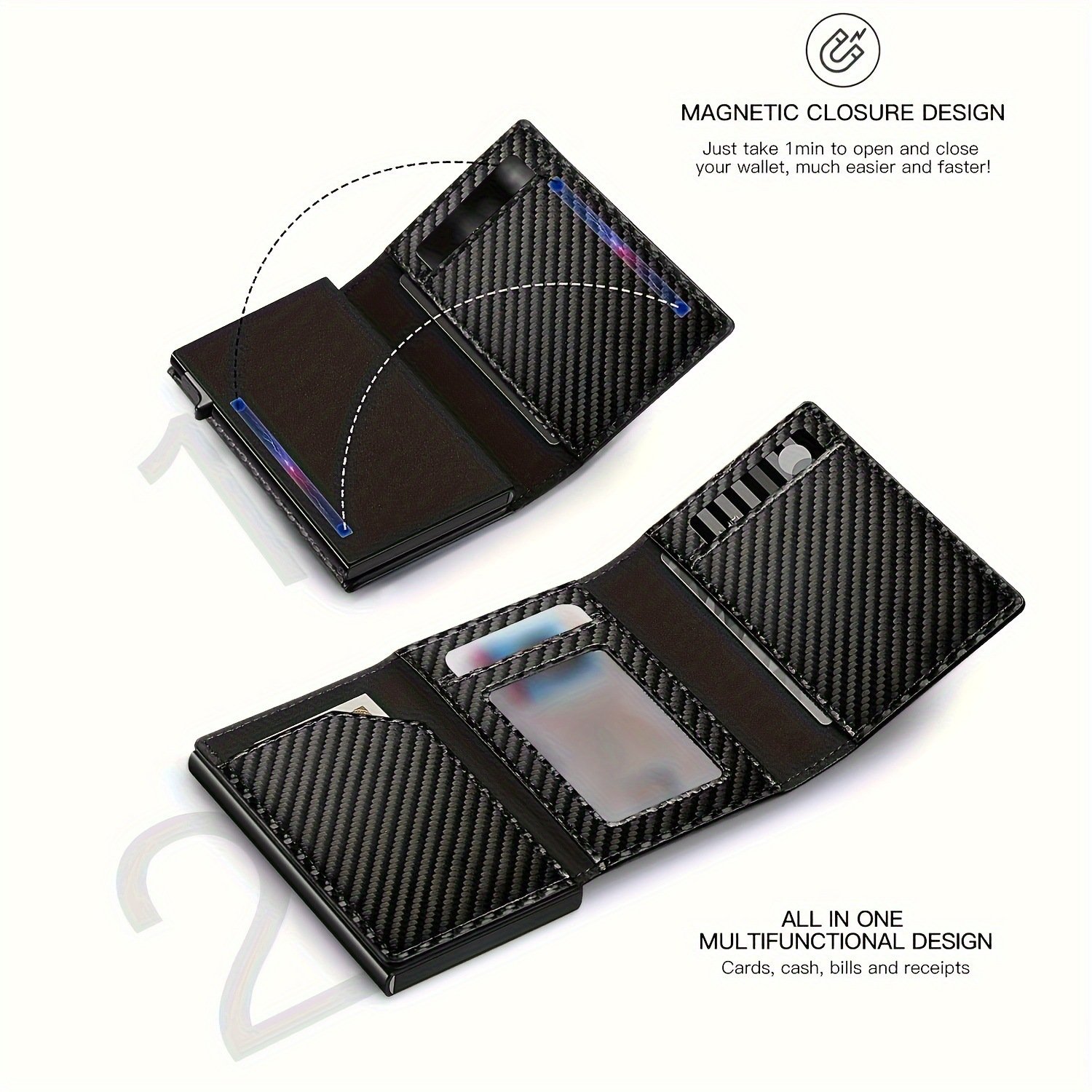 Men's Carbon Fiber Magnetic Card Clip PU Leather RFID Bank Card Bag Large Capacity Card Clip - Image 3