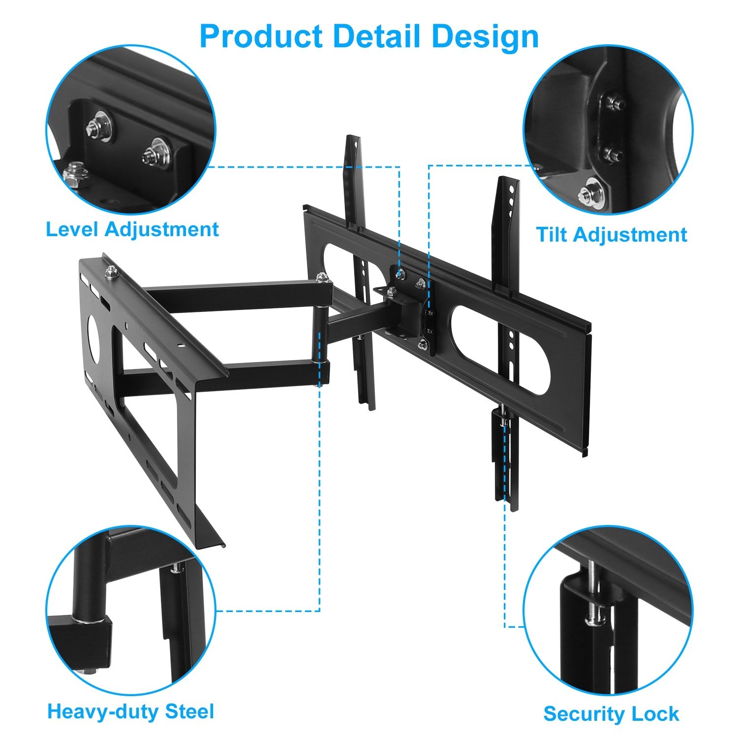 1Pc Full Motion TV Wall Mount Swivel Tilt TV Wall Rack Support 37in To 70in TV Wall Mount Max VESA Up To 600x400mm Holds Up To 99LBS - Image 2