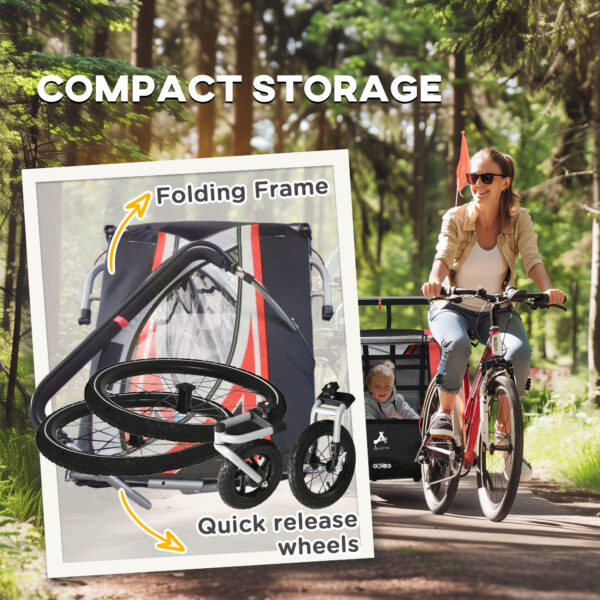 3-in-1 Bike Trailer for Kids, Running Stroller with 2 Seats, Jogging Cart with 5-Point Harness, Storage Units, Red - Image 3