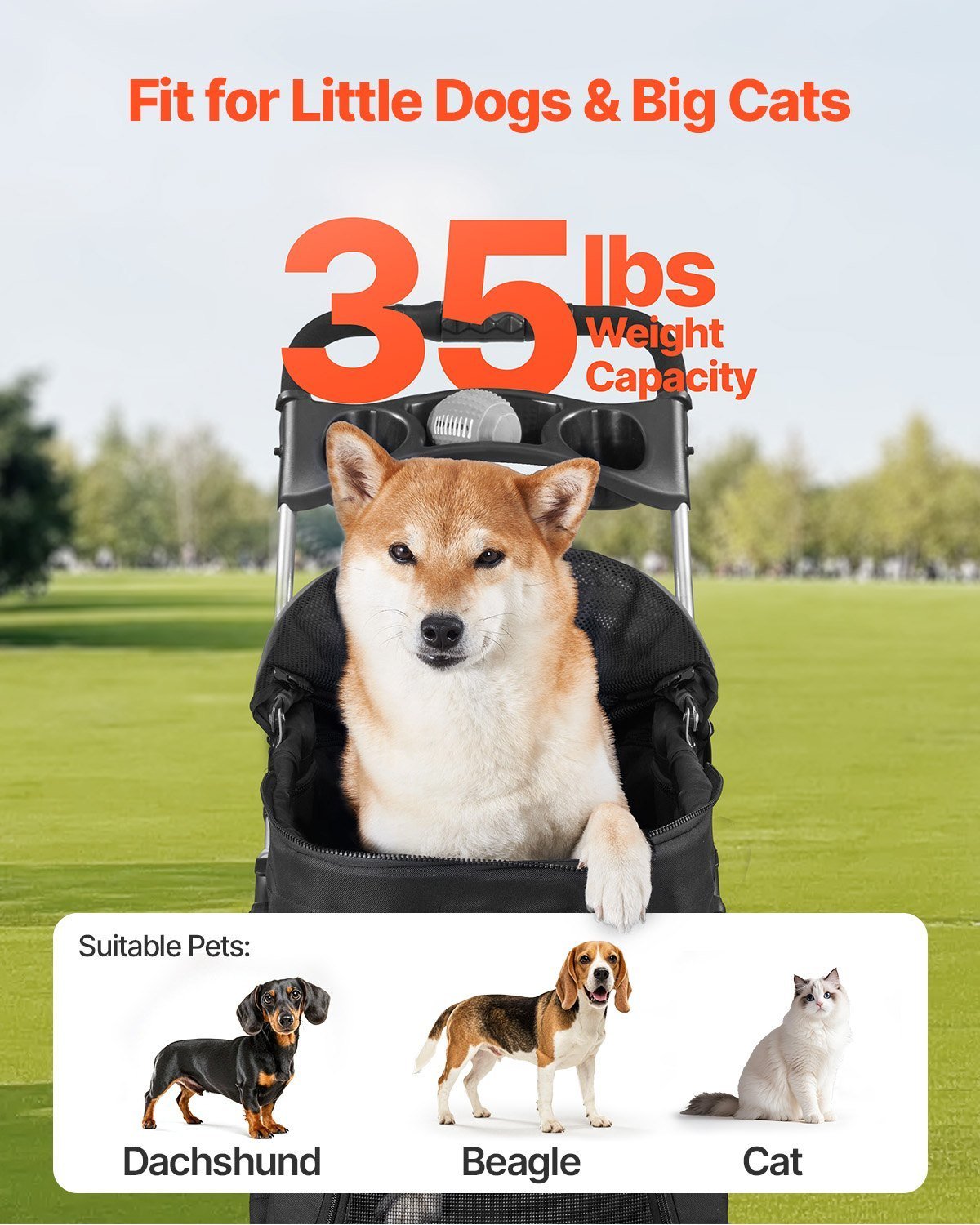 Pet Stroller Foldable 4 Wheels Dog Stroller Detachable Carrier Up To 35lbs - Image 2