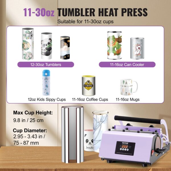 Tumbler Heat Press Machine, 11-30oz Mug Press, Heat Up Fast And Even, Tumbler Press With Sublimation Paper, Tape And Gloves, Temp And Time Setting, For Sublimation Tumblers, Cups, Mugs, Purple - Image 5